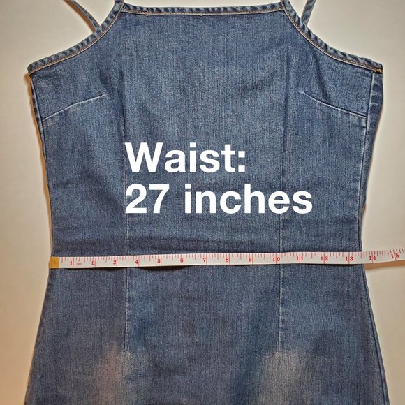 Vintage 90's Garage faded denim spaghetti straps ruffled hem dress / ruffles - Picture 6 of 12